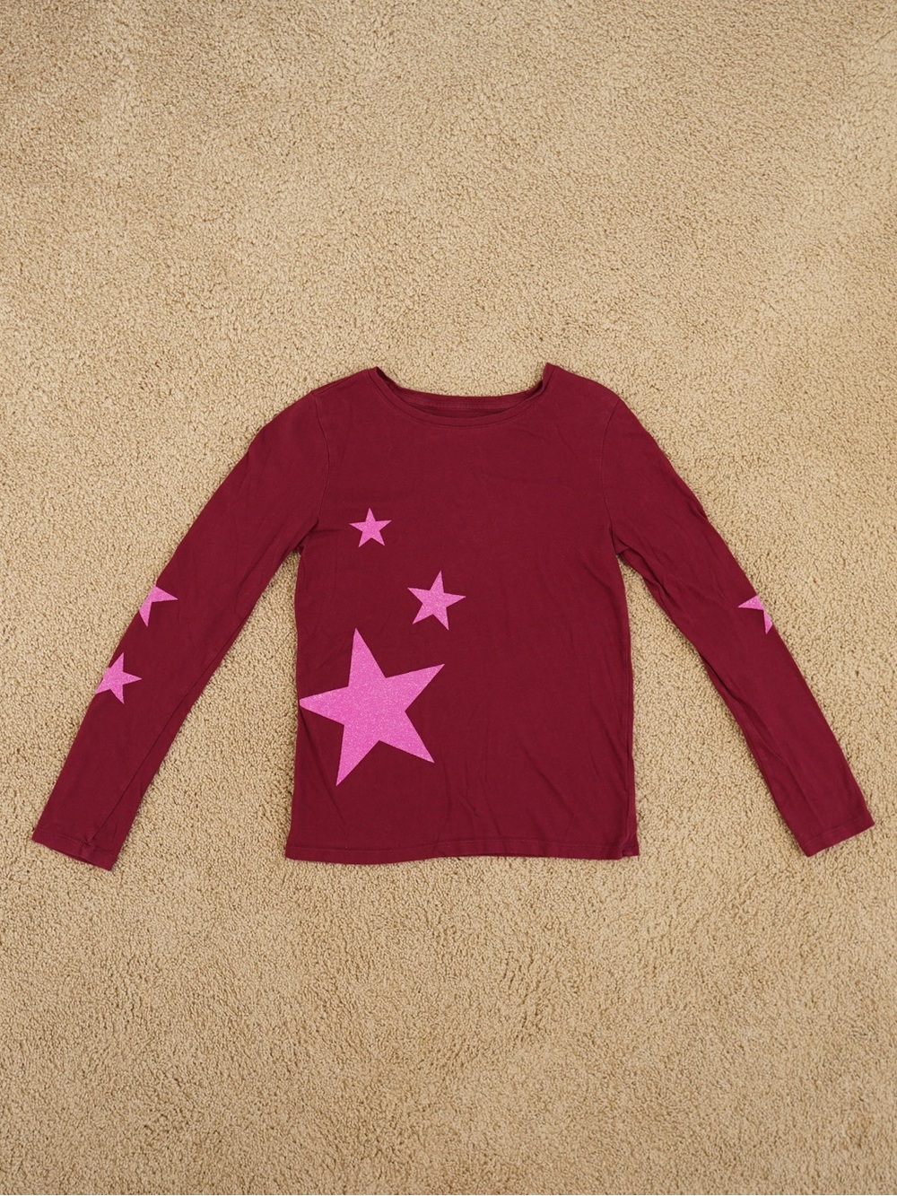 GAP Burgundy Long-Sleeve Tee with Pink Stars
